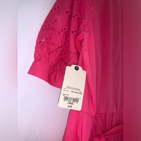 St. John’s Bay Eyelet Cap Sleeve Tiered Tie Dress Pink - Picture 15 of 15